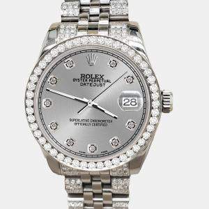Rolex Custom Gray 3.30ct Diamonds Stainless Steel Datejust 178240 Automatic Women's Wristwatch 31mm