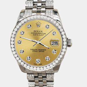 Rolex Custom Champagne 3.30ct Diamonds Stainless Steel Datejust 178240 Automatic Women's Wristwatch 31mm