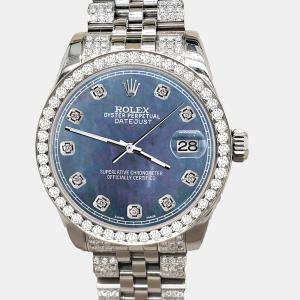 Rolex Custom Black 3.30ct Diamonds Stainless Steel Datejust 178240 Automatic Women's Wristwatch 31mm
