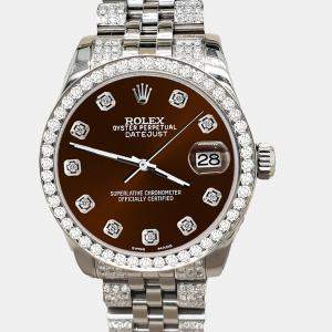Rolex Custom Chocolate  3.30ct Diamonds Stainless Steel Datejust 178240 Automatic Women's Wristwatch 31mm
