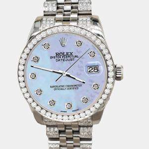 Rolex Custom Sky Blue 3.30ct Diamonds Stainless Steel Datejust 178240 Automatic Women's Wristwatch 31mm