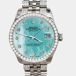 Rolex Custom Aquamarine 3.30ct Diamonds Stainless Steel Datejust 178240 Automatic Women's Wristwatch 31mm
