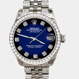 Rolex Custom Blue Vignette 3.30ct Diamonds Stainless Steel Datejust 178240 Automatic Women's Wristwatch 31mm