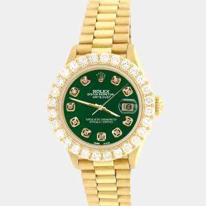Rolex Custom Forest Green 2ct Diamonds 18K Yellow Gold President Datejust  Automatic Women's Wristwatch 26mm