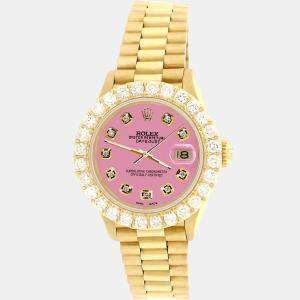 Rolex Custom Hot Pink 2ct Diamonds 18K Yellow Gold President Datejust  Automatic Women's Wristwatch 26mm