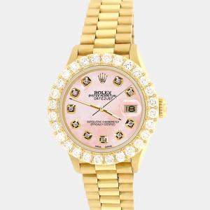 Rolex Custom Royal Pink 2ct Diamonds 18K Yellow Gold President Datejust  Automatic Women's Wristwatch 26mm