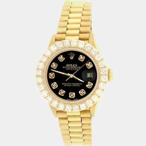 Rolex Custom Black 2ct Diamonds 18K Yellow Gold President Datejust  Automatic Women's Wristwatch 26mm