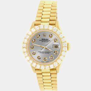 Rolex Custom Gray 2ct Diamonds 18K Yellow Gold President Datejust  Automatic Women's Wristwatch 26mm