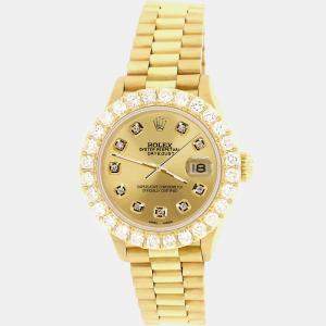 Rolex Custom Champagne 2ct Diamonds 18K Yellow Gold President Datejust  Automatic Women's Wristwatch 26mm