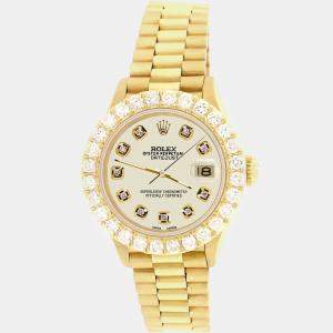 Rolex Custom Satin Linen 2ct Diamonds 18K Yellow Gold President Datejust  Automatic Women's Wristwatch 26mm