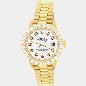 Rolex Custom White 2ct Diamonds 18K Yellow Gold President Datejust  Automatic Women's Wristwatch 26mm