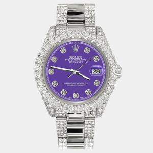 Rolex Custom Pastel Purple 7.2ct Diamonds Stainless Steel Datejust 178240 Automatic Women's Wristwatch 31mm
