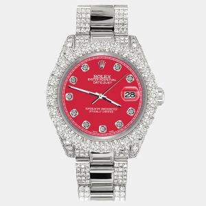 Rolex Custom Scarlet Red 7.2ct Diamonds Stainless Steel Datejust 178240 Automatic Women's Wristwatch 31mm