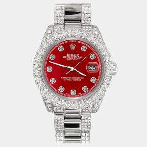 Rolex Custom Red 7.2ct Diamonds Stainless Steel Datejust 178240 Automatic Women's Wristwatch 31mm