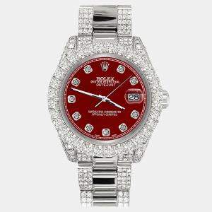 Rolex Custom Imperial Red 7.2ct Diamonds Stainless Steel Datejust 178240 Automatic Women's Wristwatch 31mm