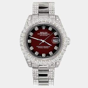 Rolex Custom Maroon Vignette 7.2ct Diamonds Stainless Steel Datejust 178240 Automatic Women's Wristwatch 31mm