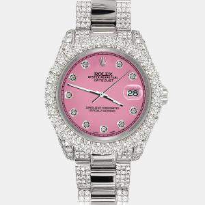 Rolex Custom Hot Pink 7.2ct Diamonds Stainless Steel Datejust 178240 Automatic Women's Wristwatch 31mm