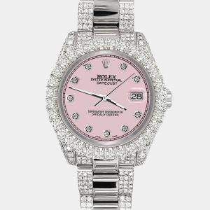 Rolex Custom Orchid Pink 7.2ct Diamonds Stainless Steel Datejust 178240 Automatic Women's Wristwatch 31mm
