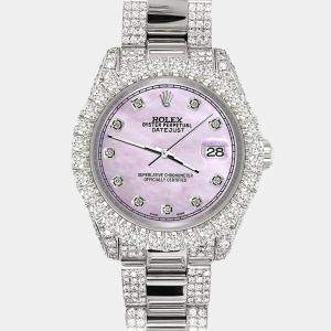 Rolex Custom Pink Pearl 7.2ct Diamonds Stainless Steel Datejust 178240 Automatic Women's Wristwatch 31mm