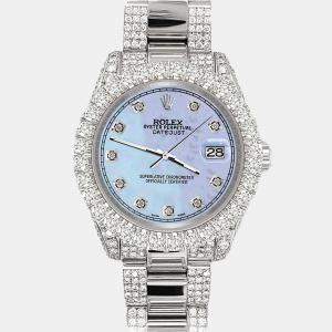 Rolex Custom Purple 7.2ct Diamonds Stainless Steel Datejust 178240 Automatic Women's Wristwatch 31mm