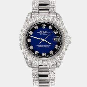Rolex Custom Blue Vignette 7.2ct Diamonds Stainless Steel Datejust 178240 Automatic Women's Wristwatch 31mm