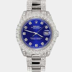 Rolex Custom Navy Blue 7.2ct Diamonds Stainless Steel Datejust 178240 Automatic Women's Wristwatch 31mm