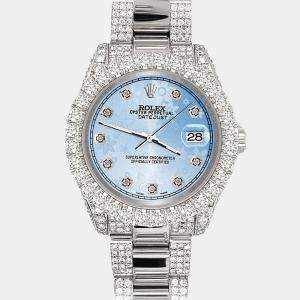 Rolex Custom Blue Flower 7.2ct Diamonds Stainless Steel Datejust 178240 Automatic Women's Wristwatch 31mm