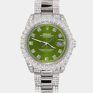 Rolex Custom Royal Green 7.2ct Diamonds Stainless Steel Datejust 178240 Automatic Women's Wristwatch 31mm