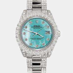 Rolex Custom Aquamarine 7.2ct Diamonds Stainless Steel Datejust 178240 Automatic Women's Wristwatch 31mm