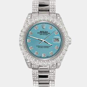Rolex Custom Turquoise 7.2ct Diamonds Stainless Steel Datejust 178240 Automatic Women's Wristwatch 31mm