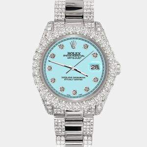 Rolex Custom Ice Blue 7.2ct Diamonds Stainless Steel Datejust 178240 Automatic Women's Wristwatch 31mm
