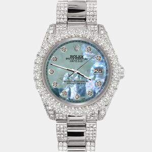 Rolex Custom Tahitian Blue 7.2ct Diamonds Stainless Steel Datejust 178240 Automatic Women's Wristwatch 31mm