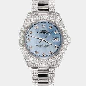 Rolex Custom Sky Blue 7.2ct Diamonds Stainless Steel Datejust 178240 Automatic Women's Wristwatch 31mm