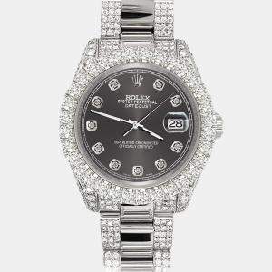 Rolex Custom Rhodium Gray 7.2ct Diamonds Stainless Steel Datejust 178240 Automatic Women's Wristwatch 31mm