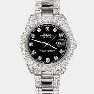 Rolex Custom Black 7.2ct Diamonds Stainless Steel Datejust 178240 Automatic Women's Wristwatch 31mm