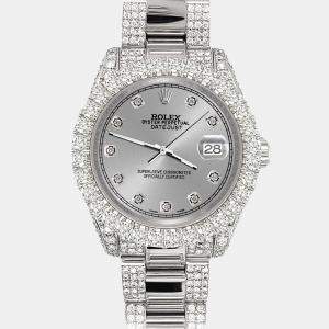 Rolex Custom Gray 7.2ct Diamonds Stainless Steel Datejust 178240 Automatic Women's Wristwatch 31mm