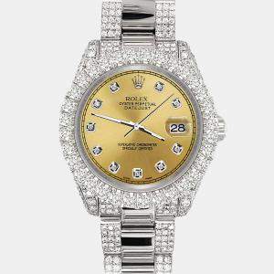 Rolex Custom Champagne 7.2ct Diamonds Stainless Steel Datejust 178240 Automatic Women's Wristwatch 31mm