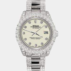 Rolex Custom Satin Linen 7.2ct Diamonds Stainless Steel Datejust 178240 Automatic Women's Wristwatch 31mm