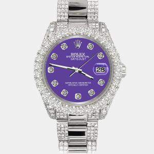 Rolex Custom Pastel Purple 7.2ct Diamonds Stainless Steel Datejust 178240 Automatic Women's Wristwatch 31mm