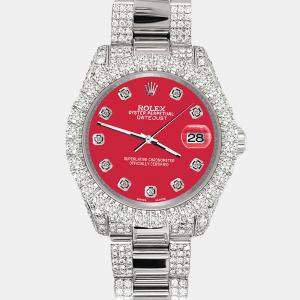 Rolex Custom Scarlet Red 7.2ct Diamonds Stainless Steel Datejust 178240 Automatic Women's Wristwatch 31mm