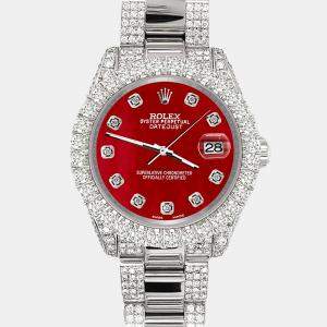 Rolex Custom Red 7.2ct Diamonds Stainless Steel Datejust 178240 Automatic Women's Wristwatch 31mm