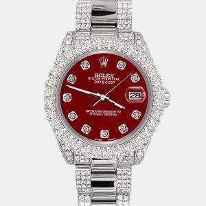 Rolex Custom Imperial Red 7.2ct Diamonds Stainless Steel Datejust 178240 Automatic Women's Wristwatch 31mm