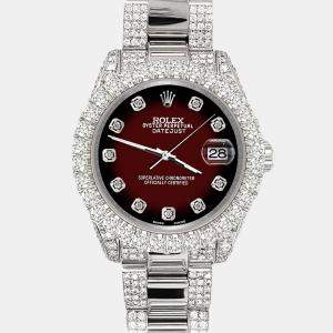 Rolex Custom Maroon Vignette 7.2ct Diamonds Stainless Steel Datejust 178240 Automatic Women's Wristwatch 31mm