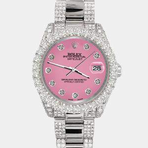 Rolex Custom Hot Pink 7.2ct Diamonds Stainless Steel Datejust 178240 Automatic Women's Wristwatch 31mm