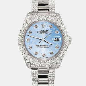 Rolex Custom Blue Flower 7.2ct Diamonds Stainless Steel Datejust 178240 Automatic Women's Wristwatch 31mm