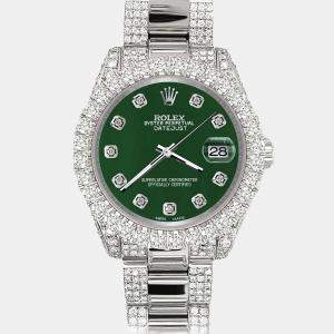 Rolex Custom Forest Green 7.2ct Diamonds Stainless Steel Datejust 178240 Automatic Women's Wristwatch 31mm