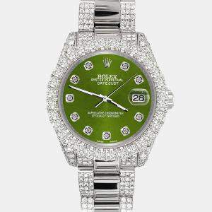 Rolex Custom Royal Green 7.2ct Diamonds Stainless Steel Datejust 178240 Automatic Women's Wristwatch 31mm