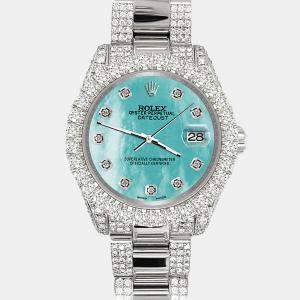 Rolex Custom Aquamarine 7.2ct Diamonds Stainless Steel Datejust 178240 Automatic Women's Wristwatch 31mm