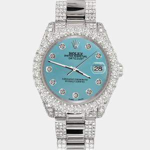 Rolex Custom Turquoise 7.2ct Diamonds Stainless Steel Datejust 178240 Automatic Women's Wristwatch 31mm