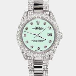Rolex Custom Malachite 7.2ct Diamonds Stainless Steel Datejust 178240 Automatic Women's Wristwatch 31mm